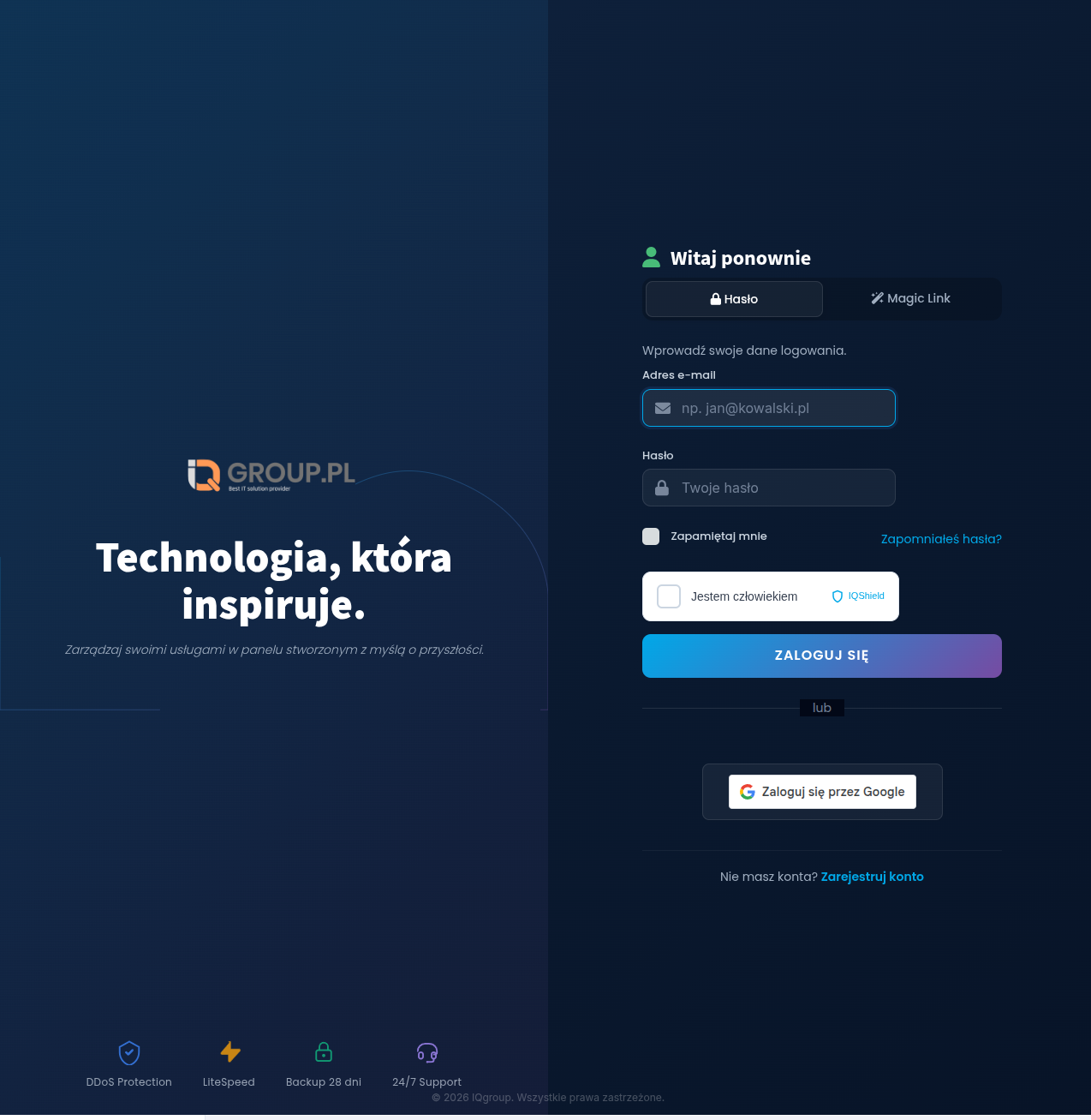 Strona logowania iqhost.pl