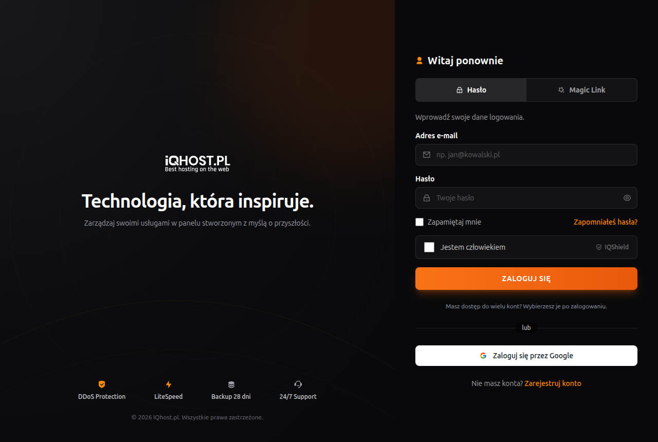 Strona logowania do panelu klienta iqhost.pl