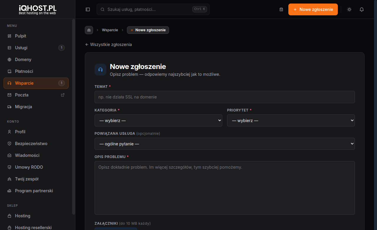 Formularz nowego zgłoszenia