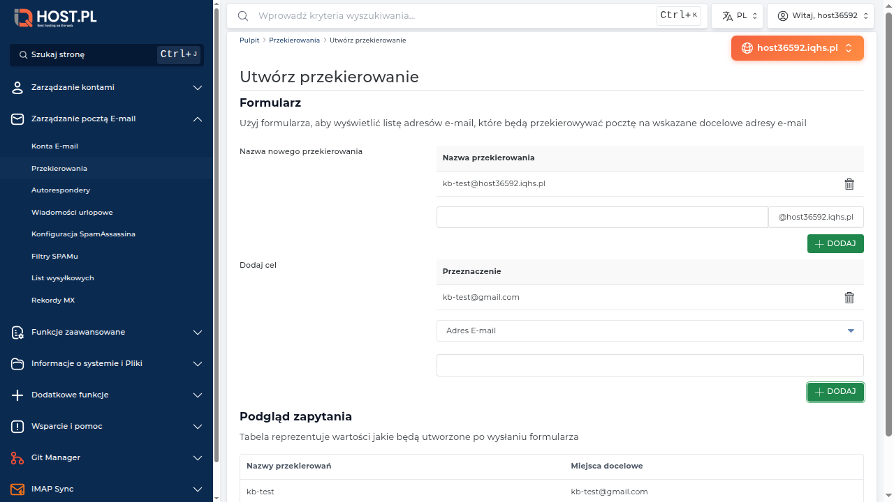 Formularz wypełniony — Lokalny adres 'info', Cel '[email protected]'