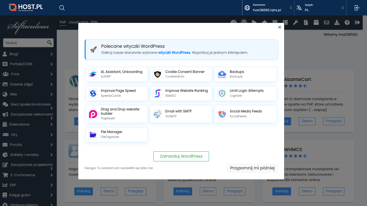 Remote Import w Softaculous — import istniejącej instalacji