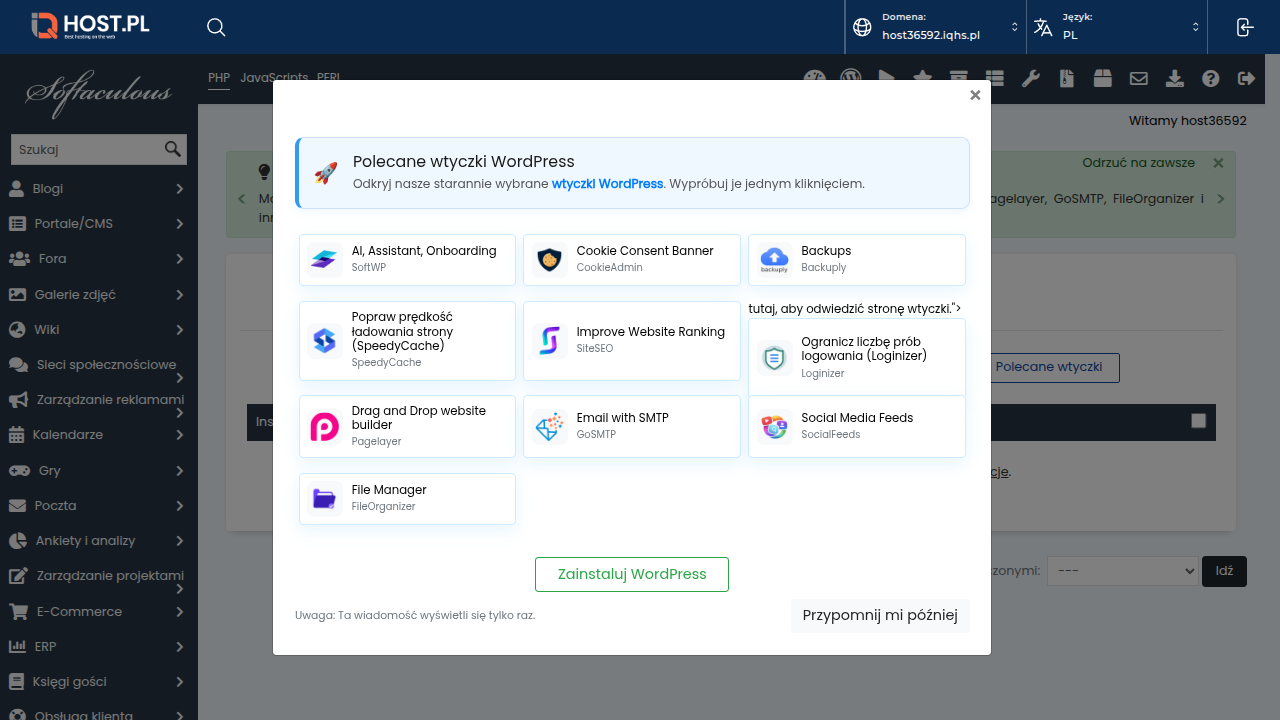 WordPress installer w Softaculous