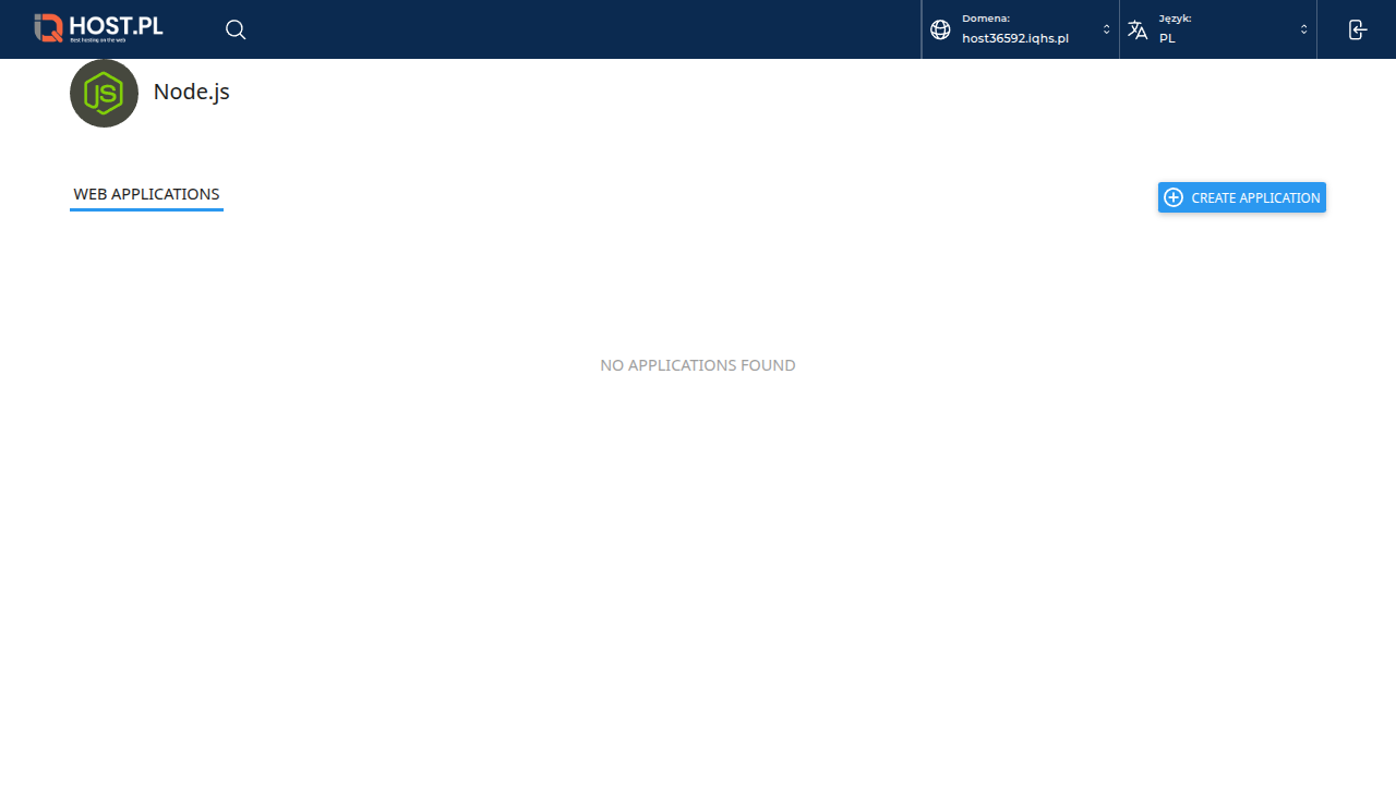 Strona Setup Node.js App w DA