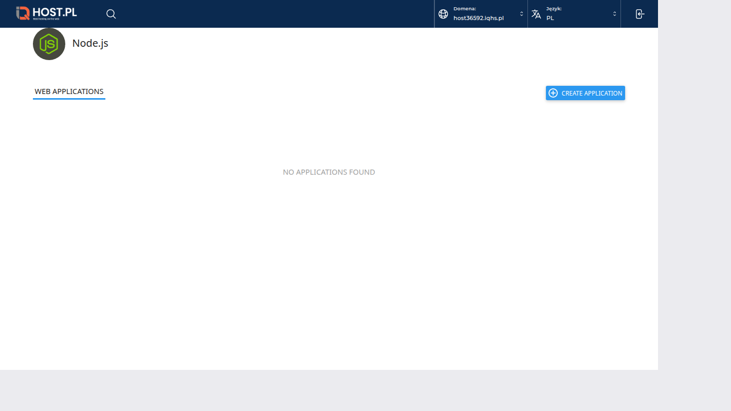 Pełna strona Node.js Selector — lista aplikacji Node