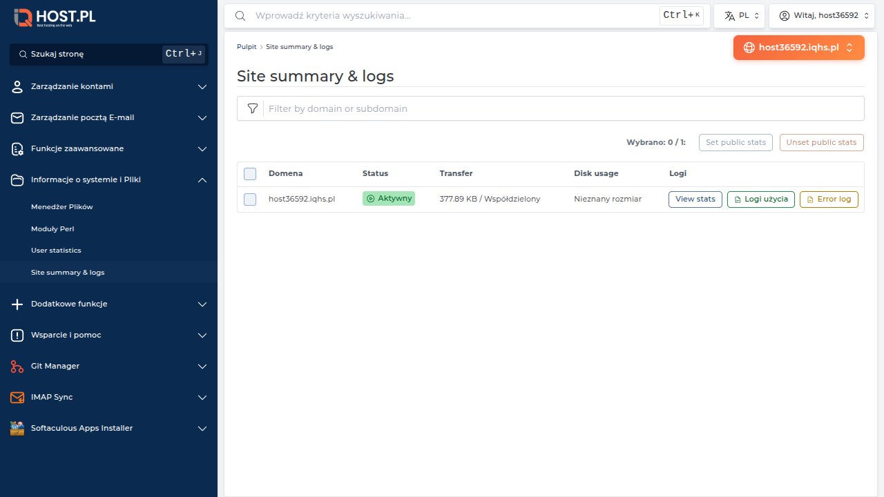 Strona Site Summary w DA