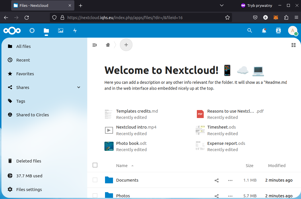 Nextcloud - przeglądarak plików